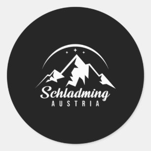 Pegatina Redonda Estación de esquí Schladming Austria Esquí Snowboa