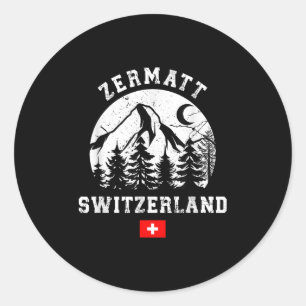 Pegatina Redonda Estación de esquí Zermatt Suiza Alpes Esquí alpino