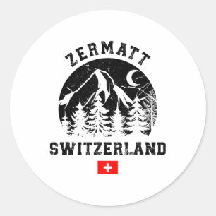 Pegatina Redonda Estación de esquí Zermatt Suiza Alpes Esquí alpino
