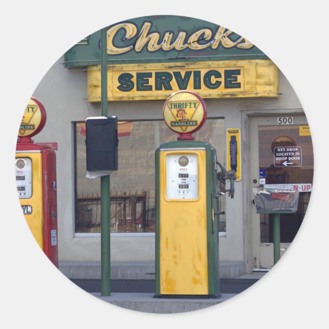 Pegatina Redonda Estación de gas antigua (Anverso)
