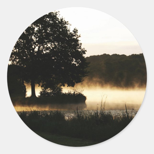 Pegatina Redonda Estación de Morning Lake Scene (Anverso)