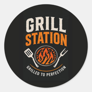 Pegatina Redonda 🔥 Estación de parrilla Burger Restaurant Crew de