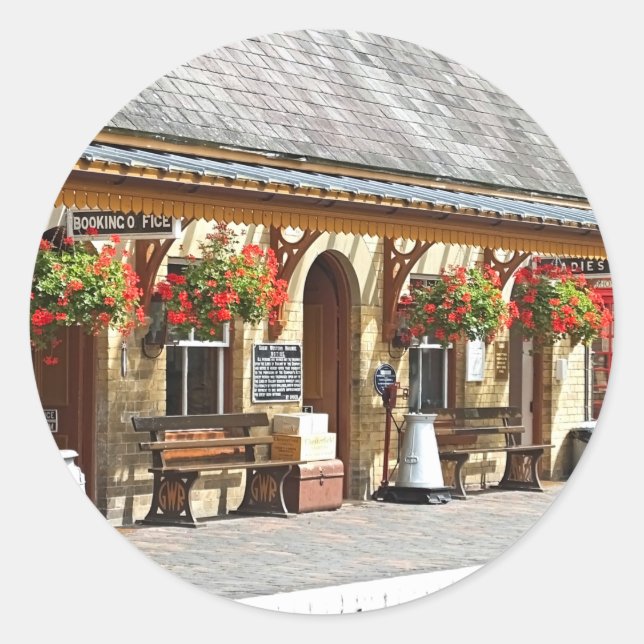 PEGATINA REDONDA ESTACIÓN DE TREN ANTIGUA (Anverso)