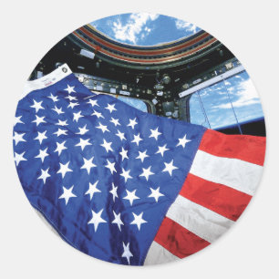 Pegatina Redonda Estación Espacial Bandera Americana Órbita Terrest