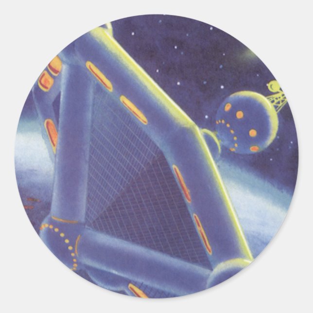 Pegatina Redonda Estación espacial de ciencia ficción vintage (Anverso)