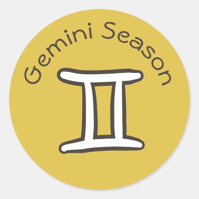 Pegatina Redonda Estación Gemini Astrología Zodiac Rótulo Oro Amari (Anverso)