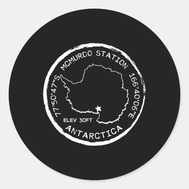 Pegatina Redonda Estación Mcmurdo Pasaporte Estampilla Antártida (Anverso)