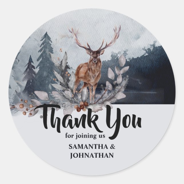 Pegatina Redonda Estacionamiento forestal acuarela montaña gracias  (Anverso)