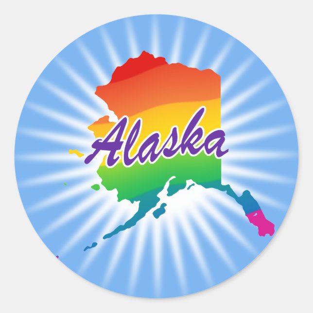 Pegatina Redonda Estado Arcoiris De Alaska (Anverso)