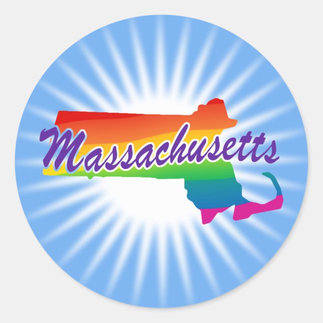 Pegatina Redonda Estado Arcoiris De Massachusetts (Anverso)