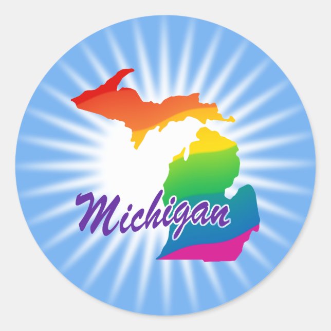 Pegatina Redonda Estado Arcoiris De Michigan (Anverso)