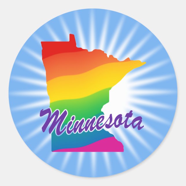 Pegatina Redonda Estado Arcoiris De Minnesota (Anverso)