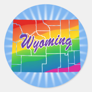 Pegatina Redonda Estado Arcoiris De Wyoming