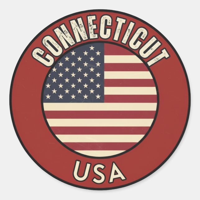 Pegatina Redonda Estado de Connecticut (Anverso)
