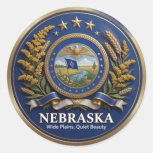 Pegatina Redonda Estado patrimonial de Nebraska Cornhusker 🌾