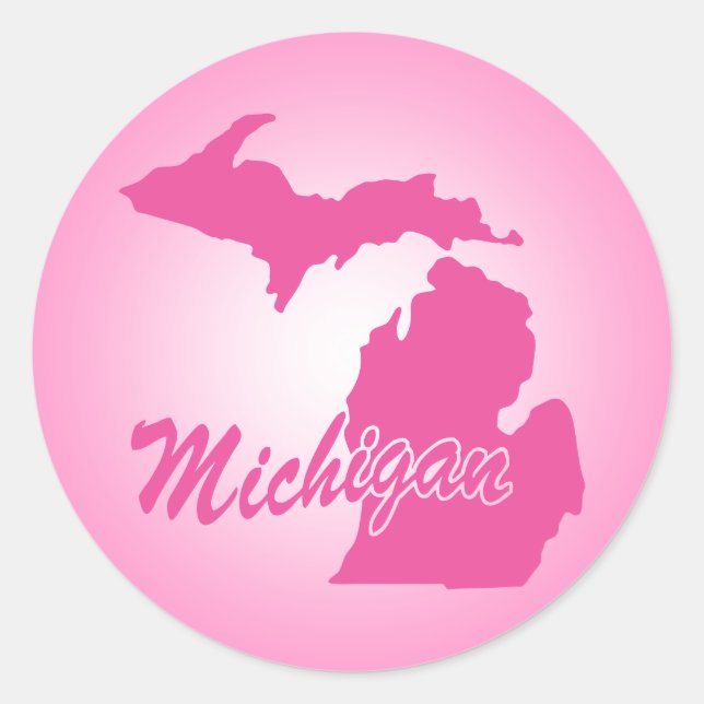Pegatina Redonda Estado rosa Michigan (Anverso)