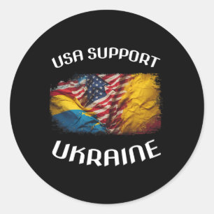 Pegatina Redonda Estados Unidos Apoya a Ucrania Stand Usa Bandera U