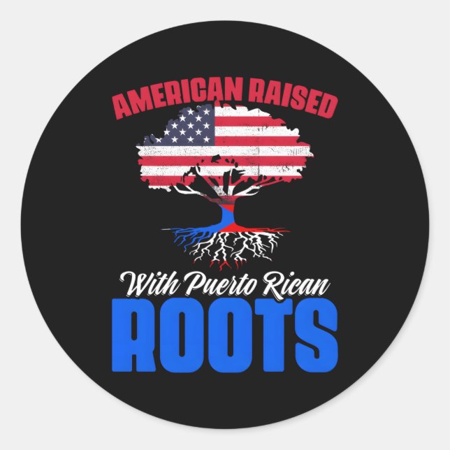 Pegatina Redonda Estados Unidos Bandera de Puerto Rico Patriota Pue (Anverso)