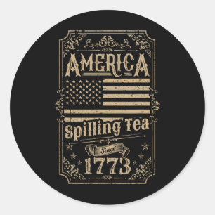 Pegatina Redonda Estados Unidos Derramó El Té Desde El Regalo De Ju