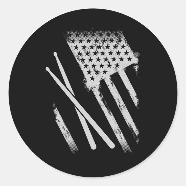 Pegatina Redonda Estados Unidos Drumsticks Bandera Estadounidense D (Anverso)
