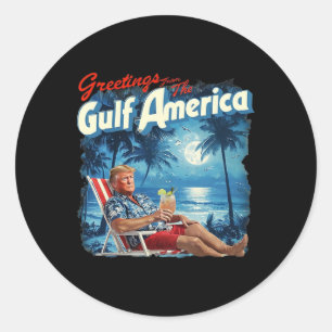 Pegatina Redonda Estados Unidos: La playa retro de Trump en el Golf