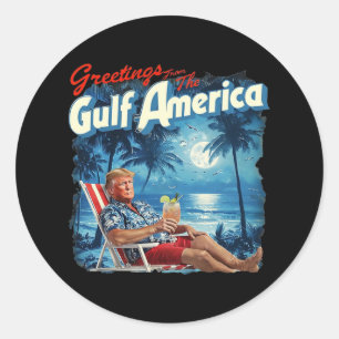 Pegatina Redonda Estados Unidos: La playa retro de Trump en el Golf