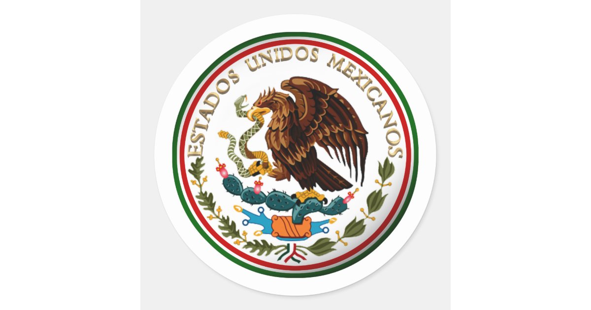 Pegatina Redonda Estados Unidos Mexicanos (Águila de la Bandera Mex |  
