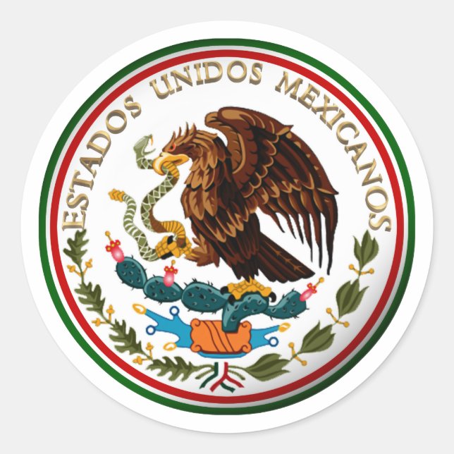 Pegatina Redonda Estados Unidos Mexicanos (Águila de la bandera mex (Anverso)