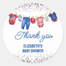 Pegatina Redonda Estados Unidos Patriótico Todo Bebé Americano Rojo