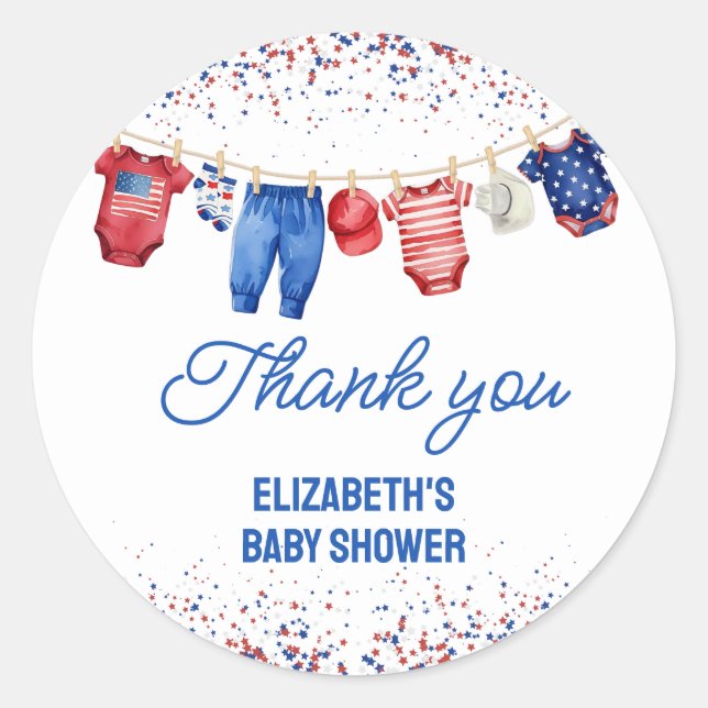 Pegatina Redonda Estados Unidos Patriótico Todo Bebé Americano Rojo (Anverso)