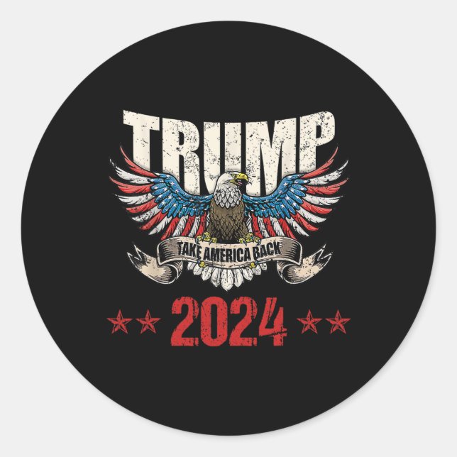 Pegatina Redonda Estados Unidos respaldó a la bandera estadounidens (Anverso)