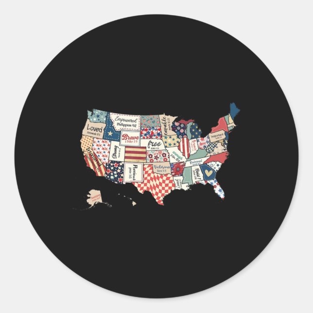 Pegatina Redonda Estados Unidos Retro Mapa Que Dios Diga Que Eres B (Anverso)