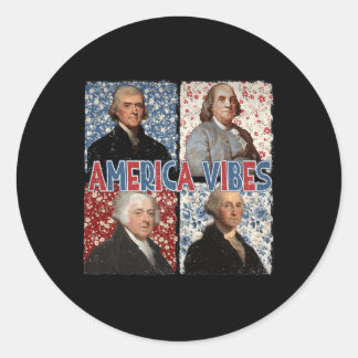 Pegatina Redonda Estados Unidos Vibes Retro 4 De Julio Presidentes 