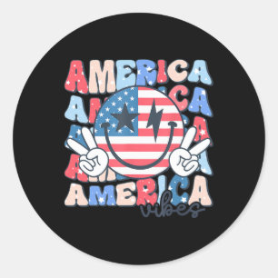 Pegatina Redonda Estados Unidos Vibes Usa Groovy Retro Sonríe Face 