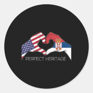 Pegatina Redonda Estados Unidos Y Serbia Herencia Perfecta Serbio E