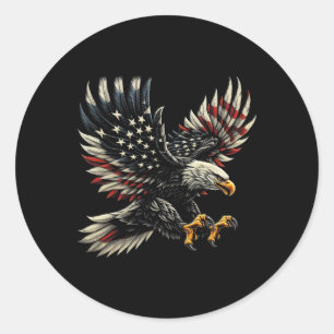 Pegatina Redonda Estadounidense Patriótico Con Bandera De Águila Y