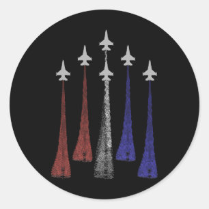 Pegatina Redonda Estadounidense Patriótico Fighter Jets Usa 4 De Ju