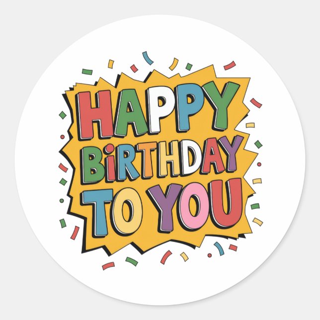 Pegatina Redonda Estallido de cómic Feliz Cumpleaños (Anverso)