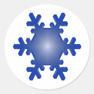 Pegatina Redonda Estallido del copo de nieve azul en blanco