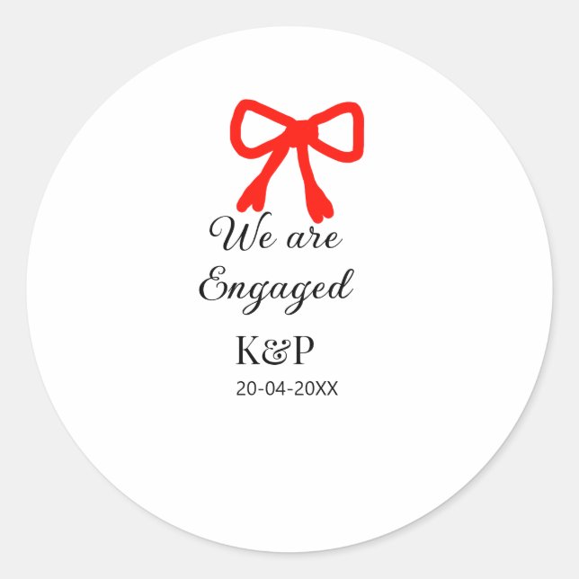 Pegatina Redonda Estamos comprometidos agregar nombre letra lazo ro (Anverso)