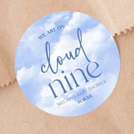 Pegatina Redonda Estamos En Cloud Nueve Blue Baby Shower
