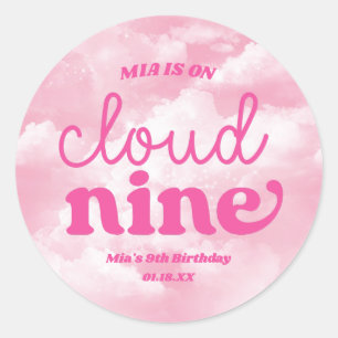 Pegatina Redonda Estamos en la nube nueve Cumpleaños noveno rosa