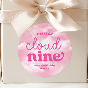 Pegatina Redonda Estamos en la nube nueve Cumpleaños noveno rosa
