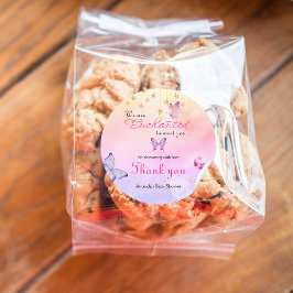 Pegatina Redonda Estamos Encantados De Conocerle A Mariposa Baby Sh