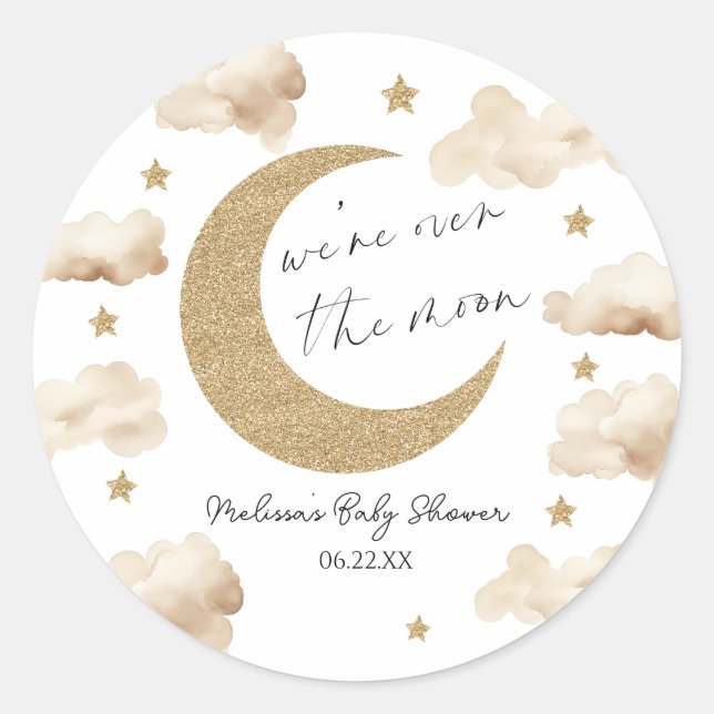 Pegatina Redonda Estamos Sobre La Luna Boho Celestial Baby Shower (Anverso)