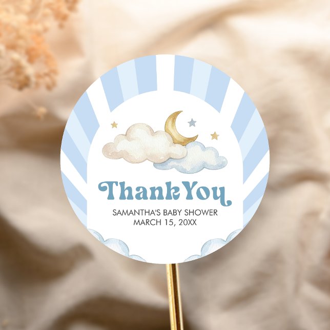 Pegatina Redonda Estamos sobre la Luna Fiesta de Bebé (Over the Moon Baby Shower Sticker)