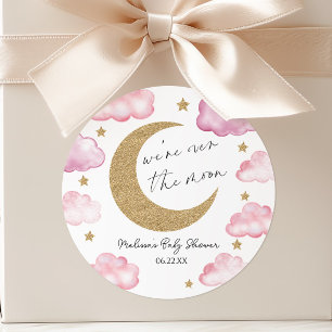 Pegatina Redonda Estamos Sobre La Luna Rosa Celestial Baby Shower
