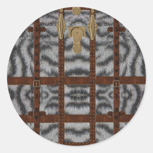 Pegatina Redonda Estampa Animal Tigre Blanco Tribal Cuero Vintage