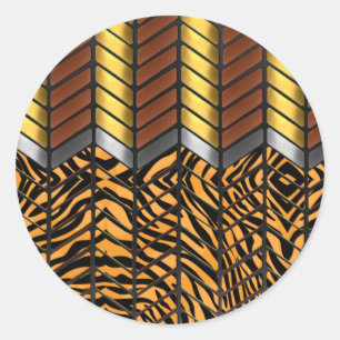 Pegatina Redonda Estampa Animal Tigre Chevron Zigzag Moderno