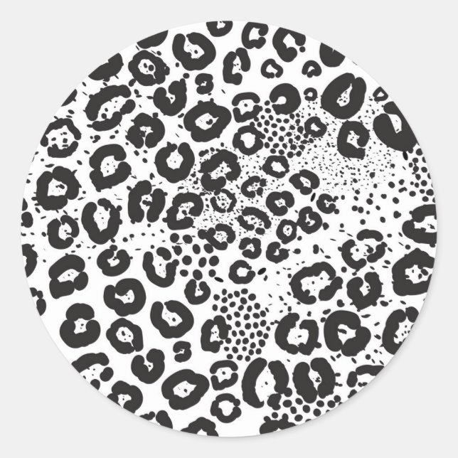 Pegatina Redonda Estampa de animal en blanco y negro Leopardo de la (Anverso)